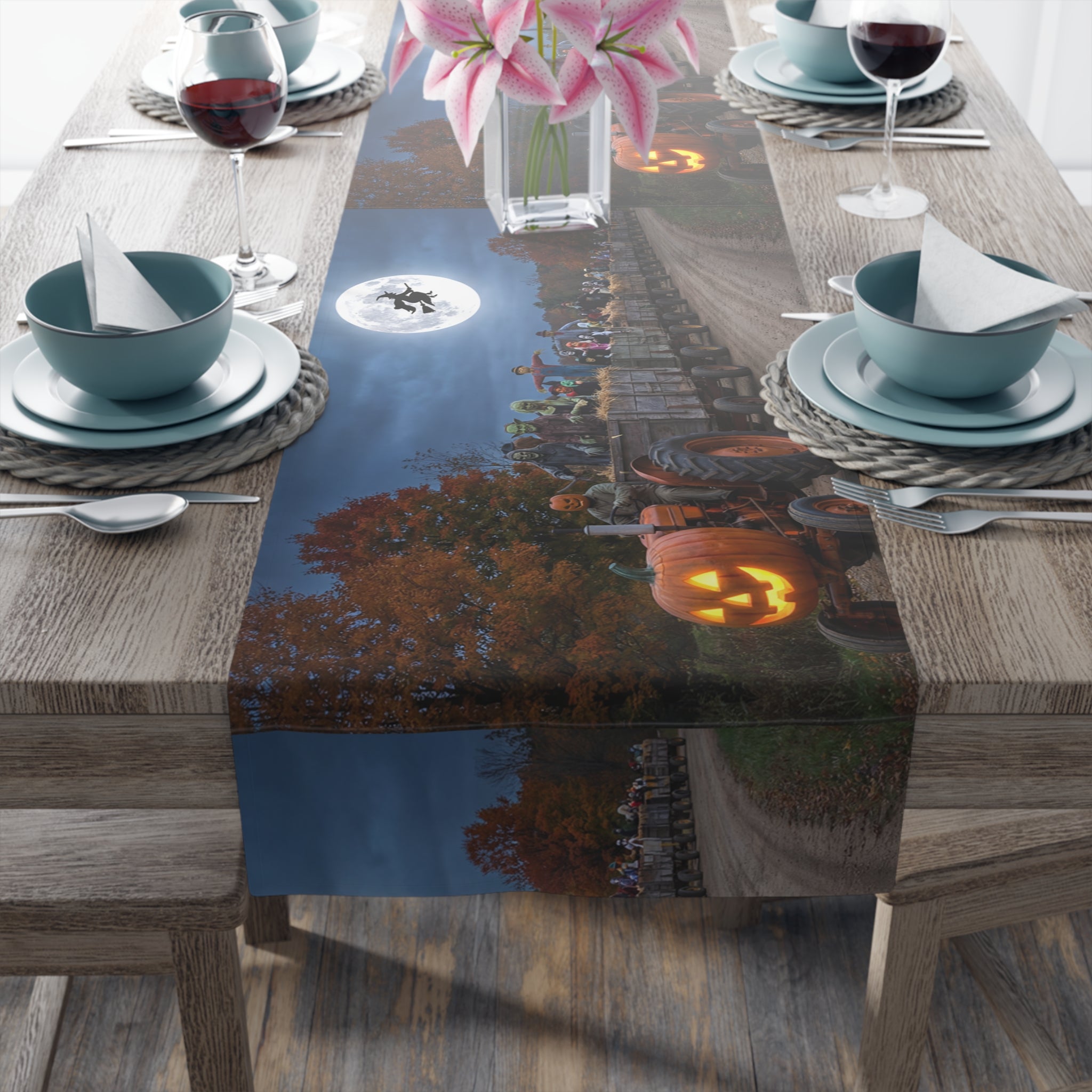 Halloween Pumpkin & Full Moon Table Runner
