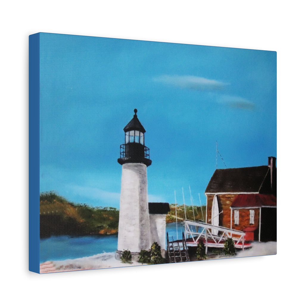 Lighthouse Coastal Painting Canvas | Matte Stretched Wall Art