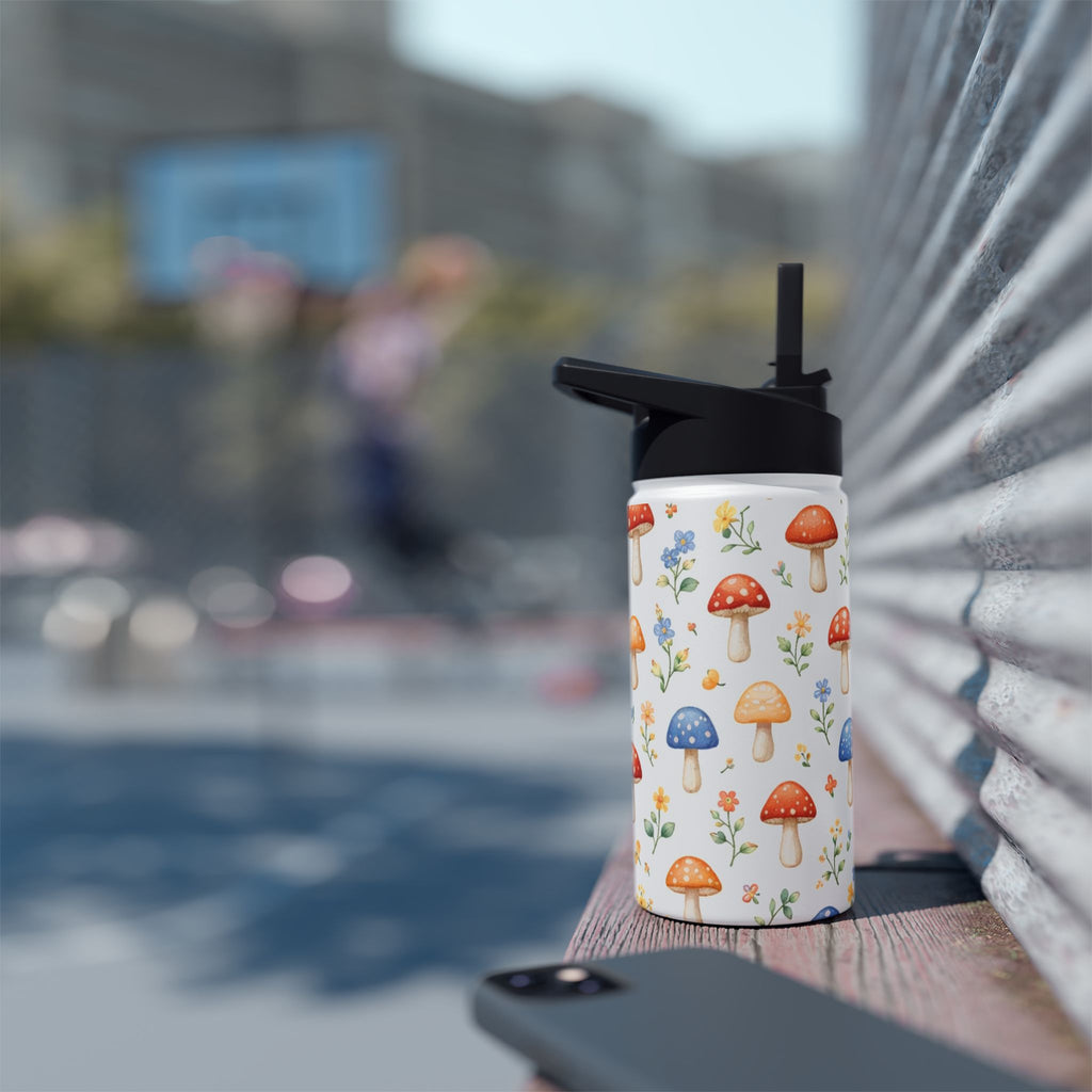 Watercolor Mushroom Pattern Stainless Steel Water Bottle | Floral Doodle