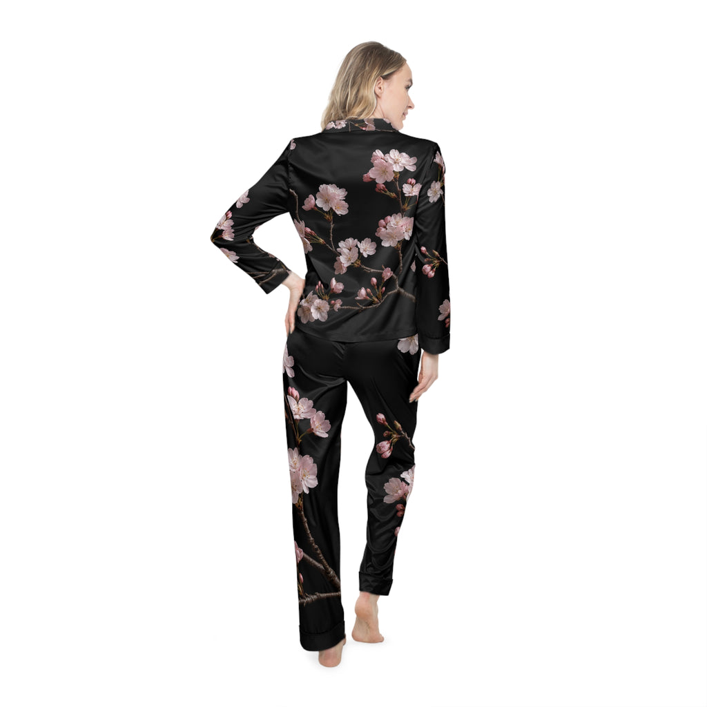 Pink Cherry Blossom Satin Pajamas | Floral Sleepwear Set