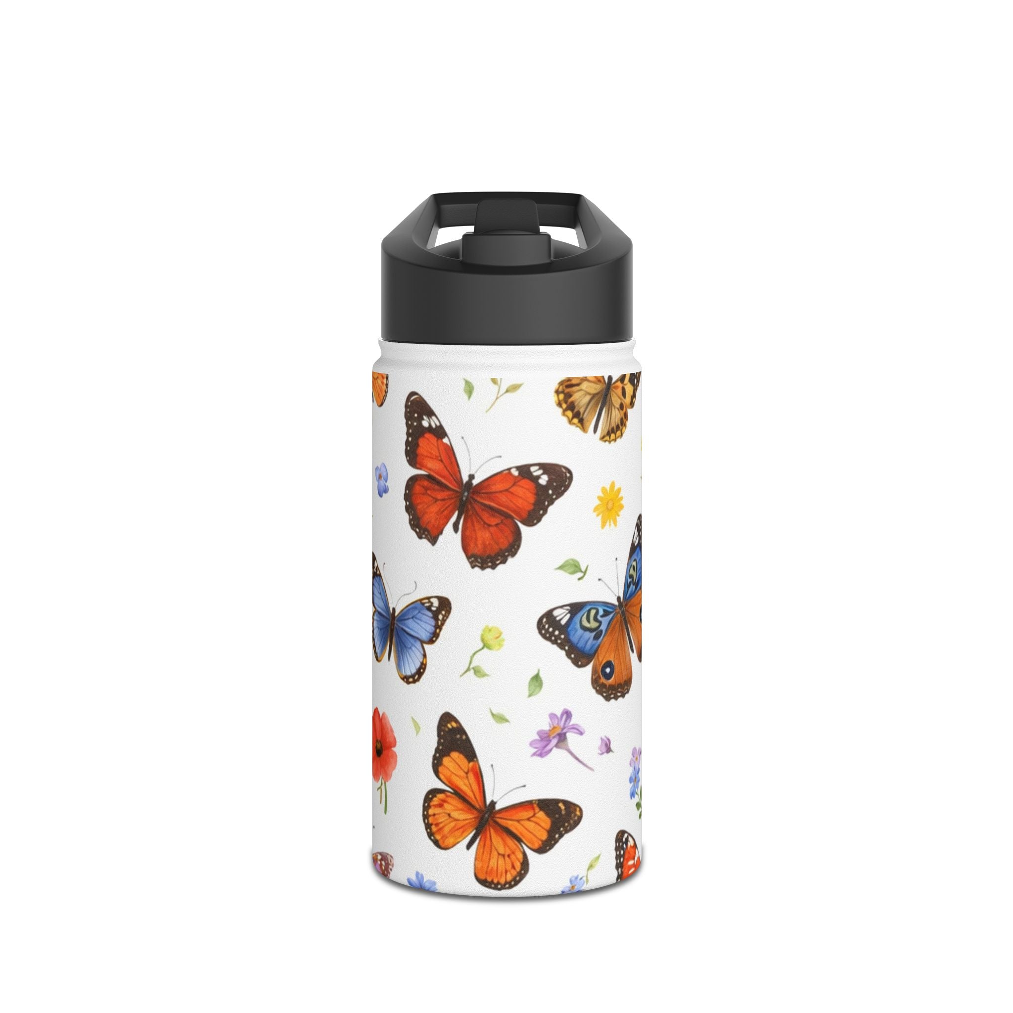 Butterfly Floral Pattern Stainless Steel Water Bottle | Standard Lid