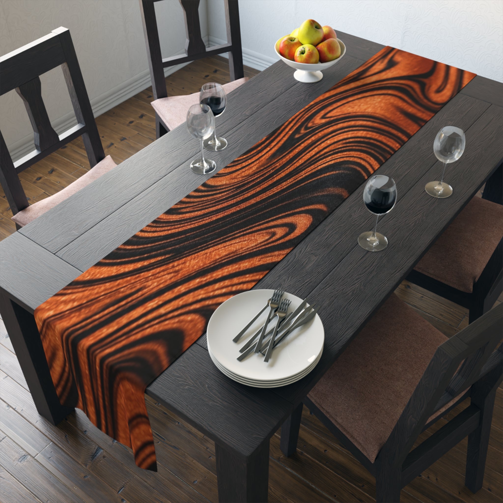 Halloween Copper Marble Swirl Table Runner | Abstract Woodgrain Pattern