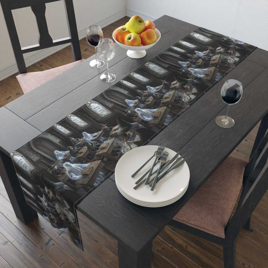 Haunted School Room Scene Table Runner | Halloween Gothic Decor