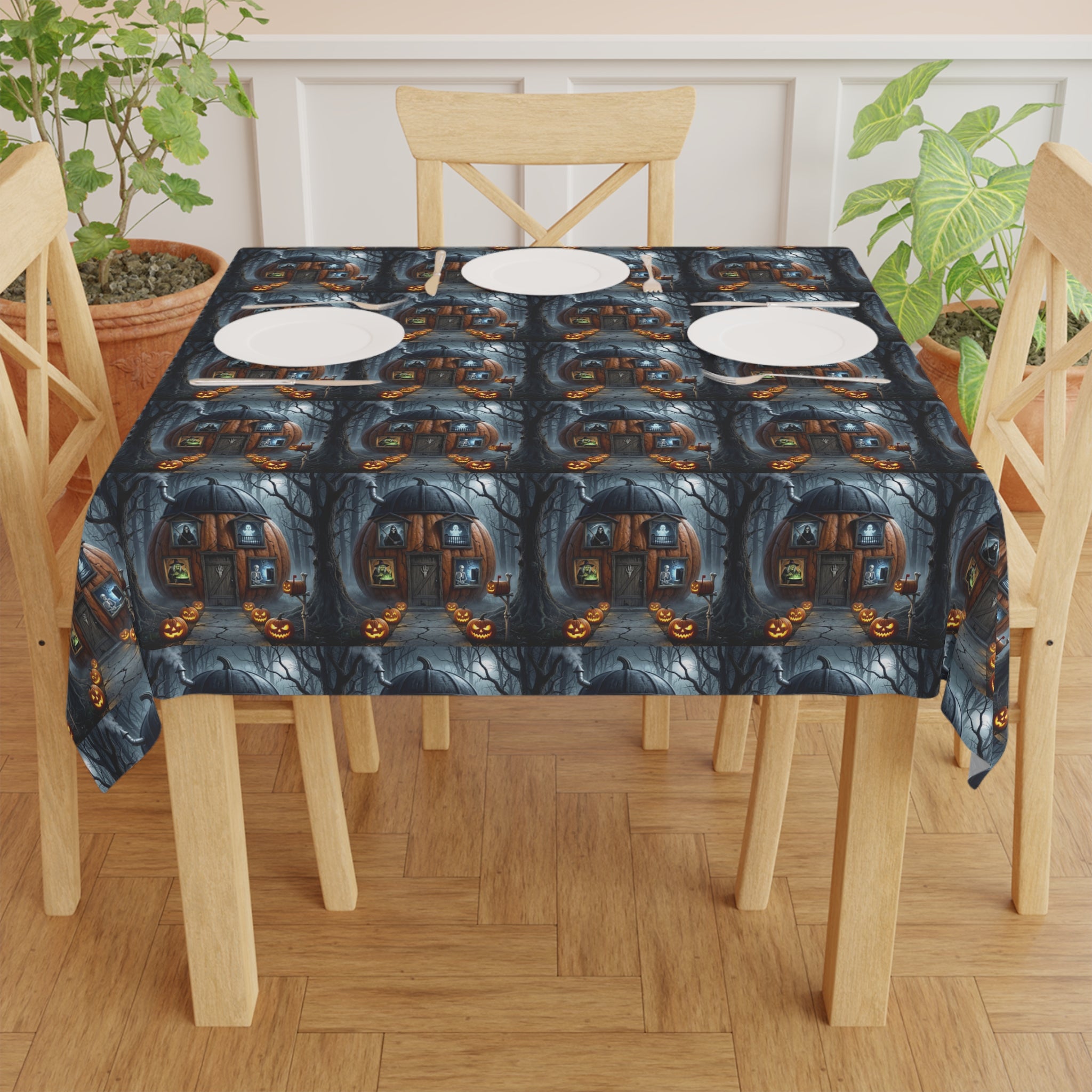 Gothic Pumpkin Pattern Tablecloth / Spooky Halloween Harvest Decor