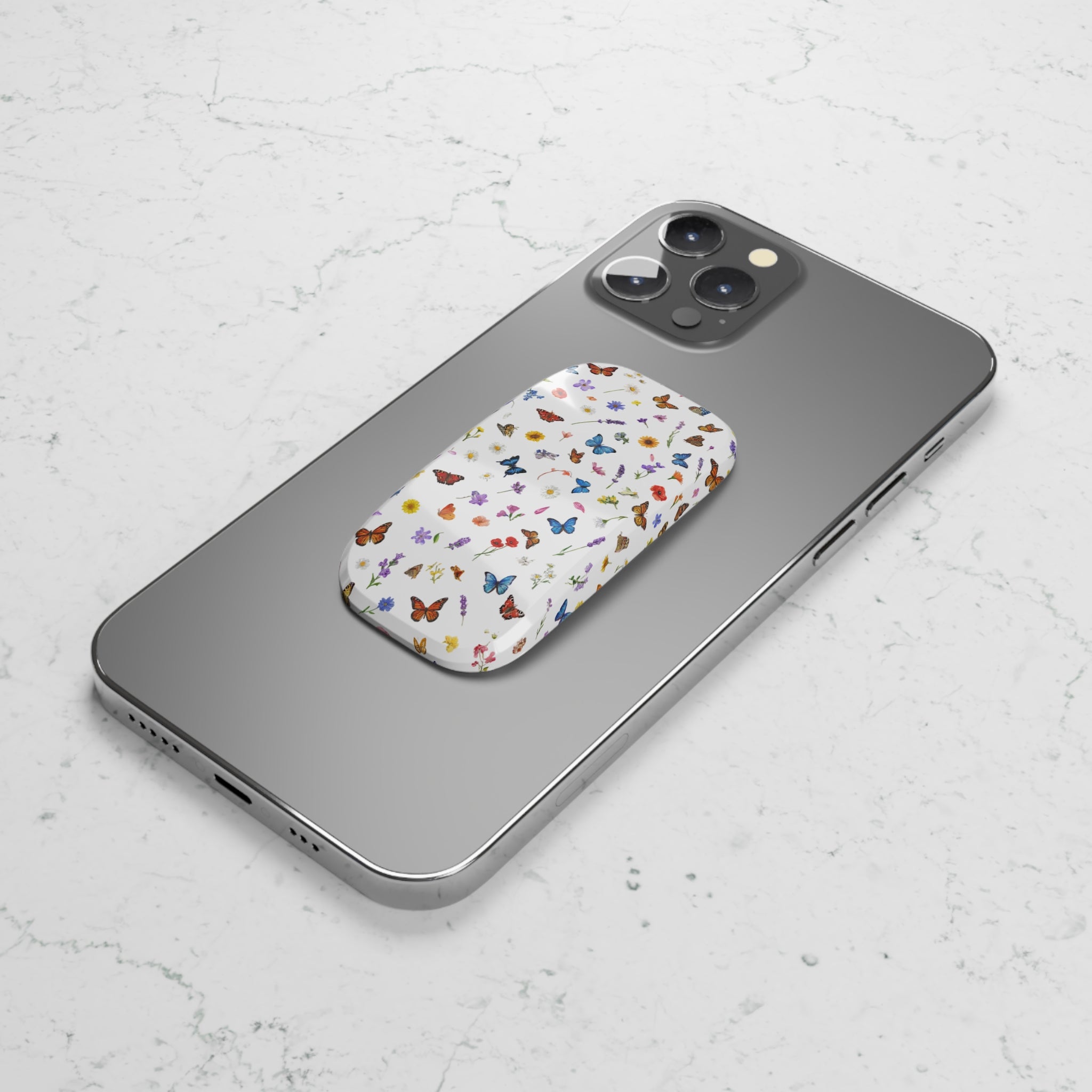 Butterfly Meadow Phone Grip — Click-On Stand & Secure Grip