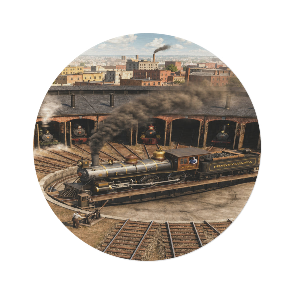 Train Yard Round Rug, Kids Playroom Railroad Pattern Rug | Nursery Floor Mat