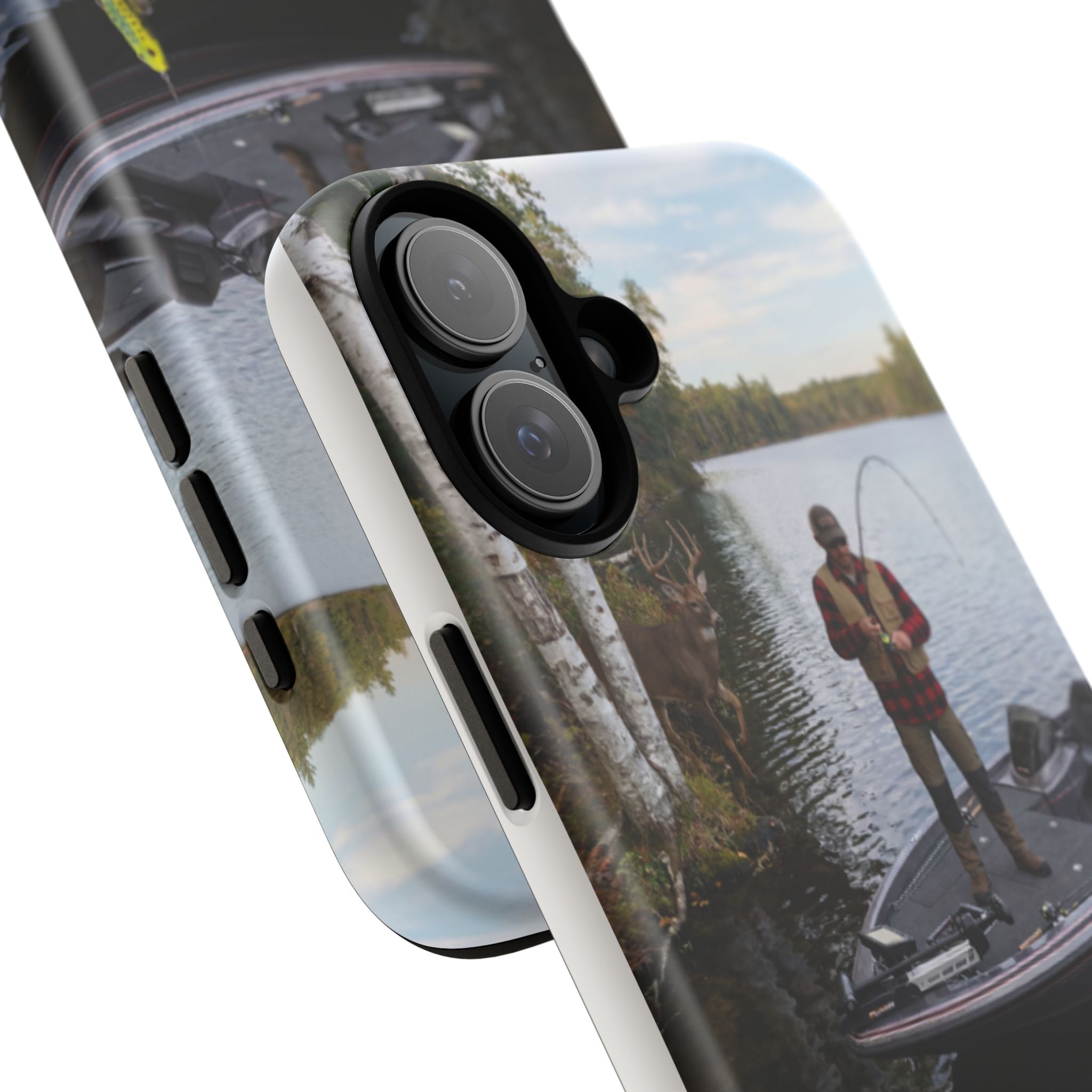 Fisherman Catching Bass phone case | Fishing lake photo phone case