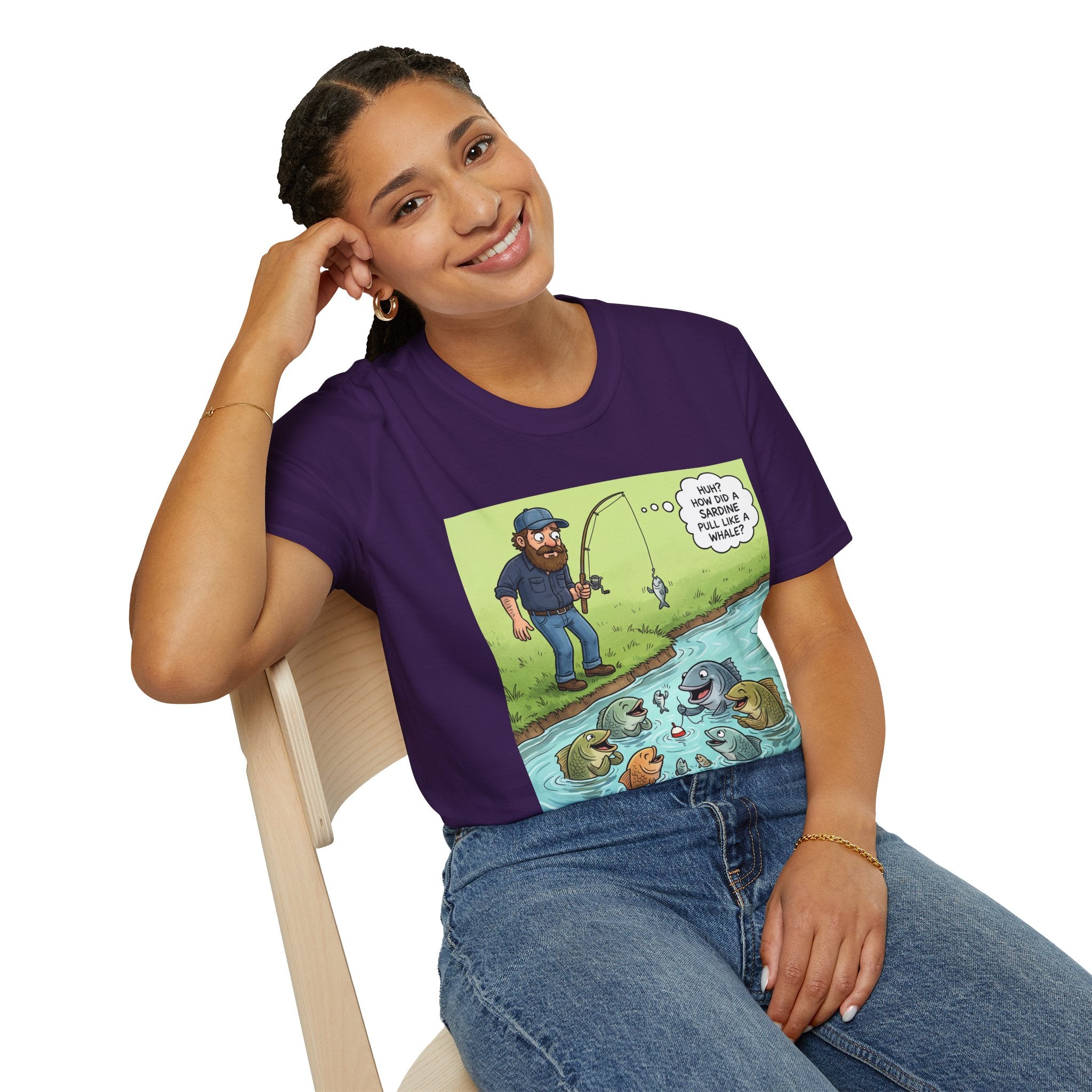 Fishing Bass Cartoon Unisex Graphic T-Shirt – Funny Lure Pond Fish Cotton Tee