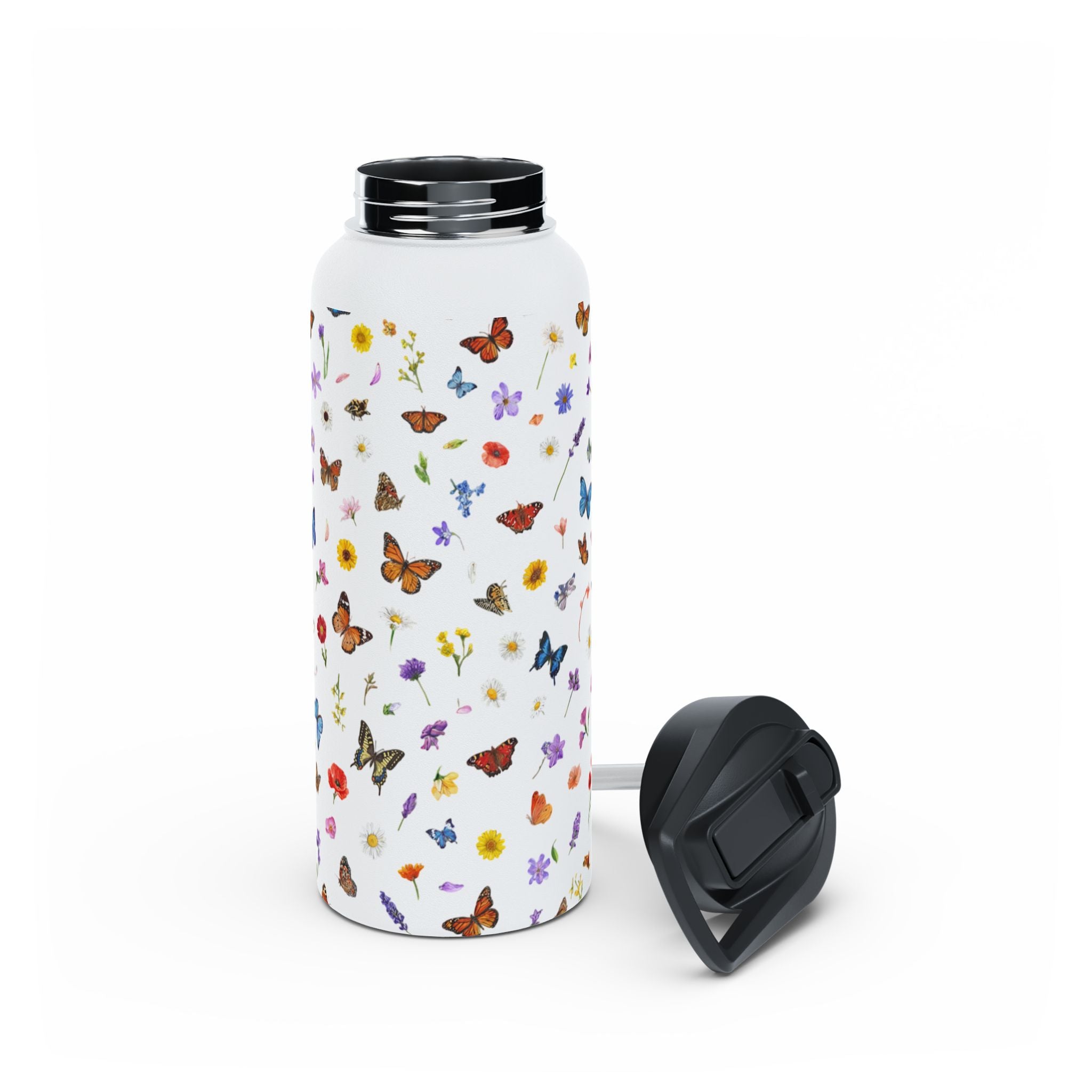 Butterfly Floral Pattern Stainless Steel Water Bottle | Standard Lid
