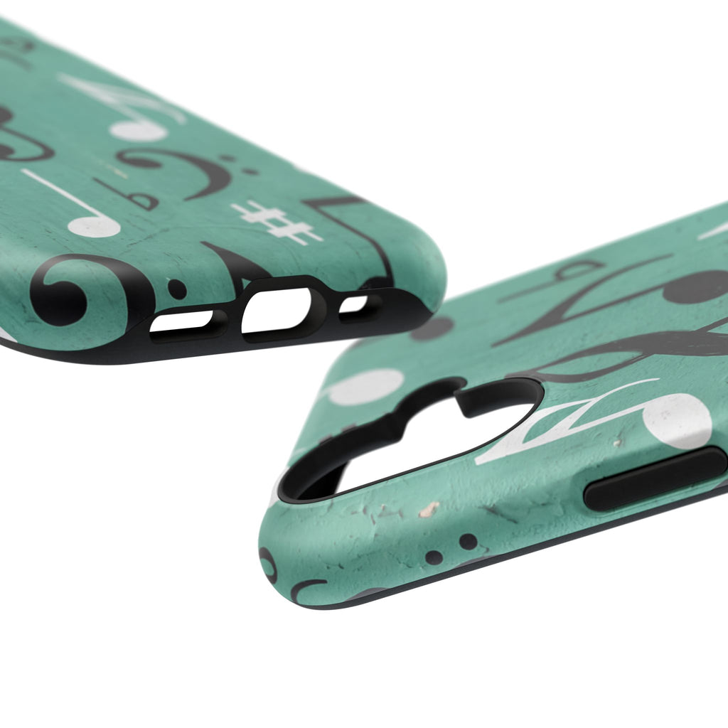 Teal Music Notes Phone Case | Impact-Resistant Case