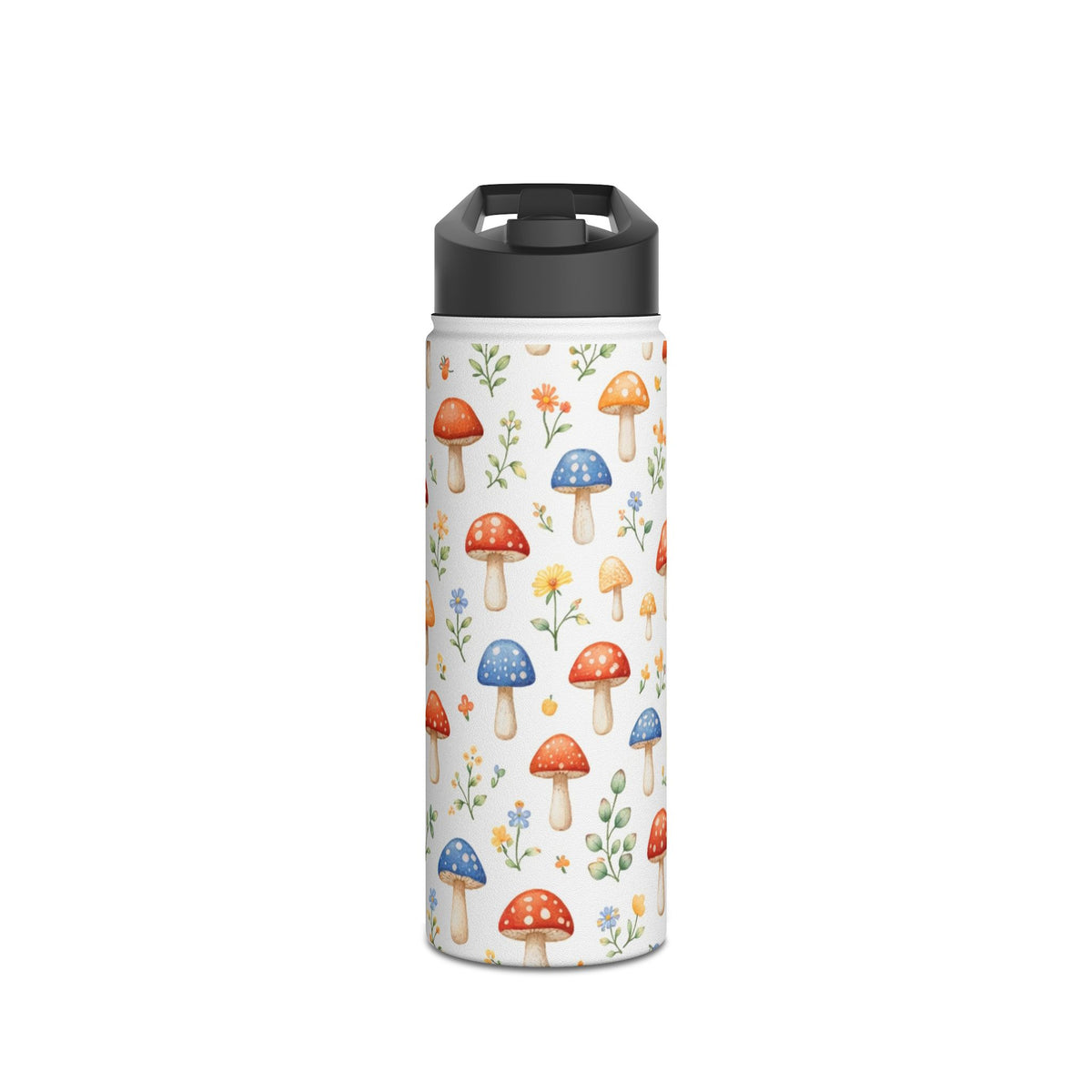 Watercolor Mushroom Pattern Stainless Steel Water Bottle | Floral Doodle