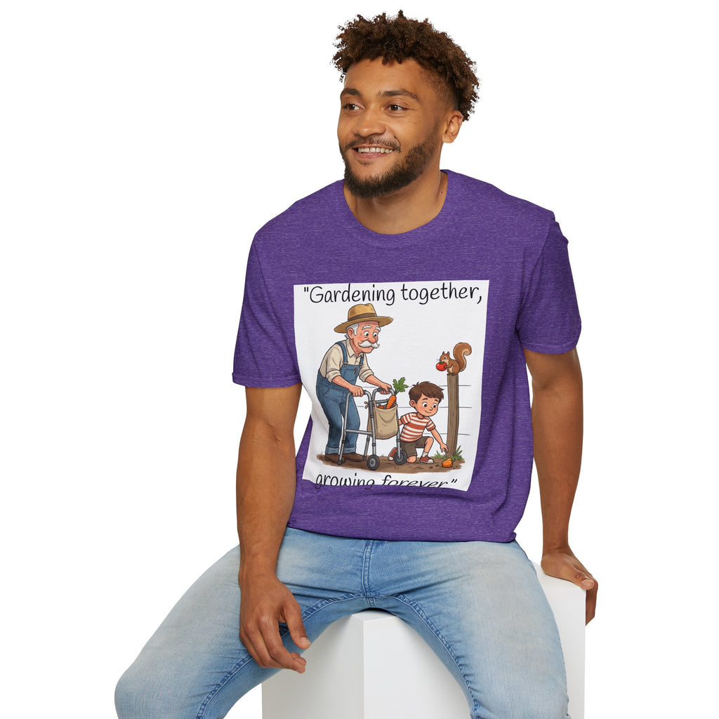 Gardening Together Growing Forever T-Shirt | Grandpa and Child Garden Design