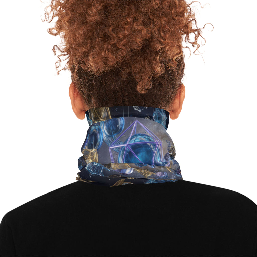 Cosmic Geometry Neck Gaiter | Celestial Moon & Crystal Orbs