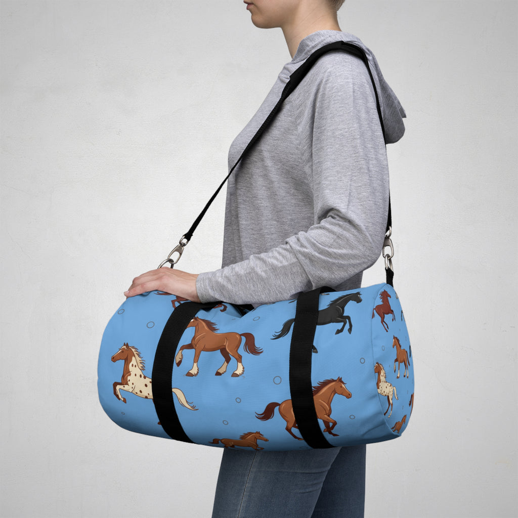 Blue Galloping Horses Duffel Bag / Equestrian Travel & Gym Bag