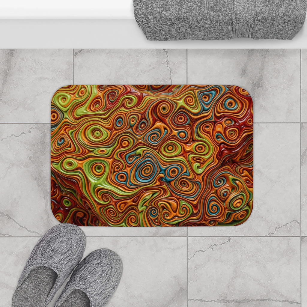 Abstract Swirl Pattern Bath Mat | Psychedelic Orange & Green Bath Mat