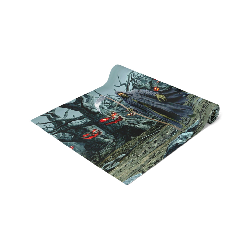 Haunted Hearse Carriage Table Runner | Halloween Spooky Graveyard Scene