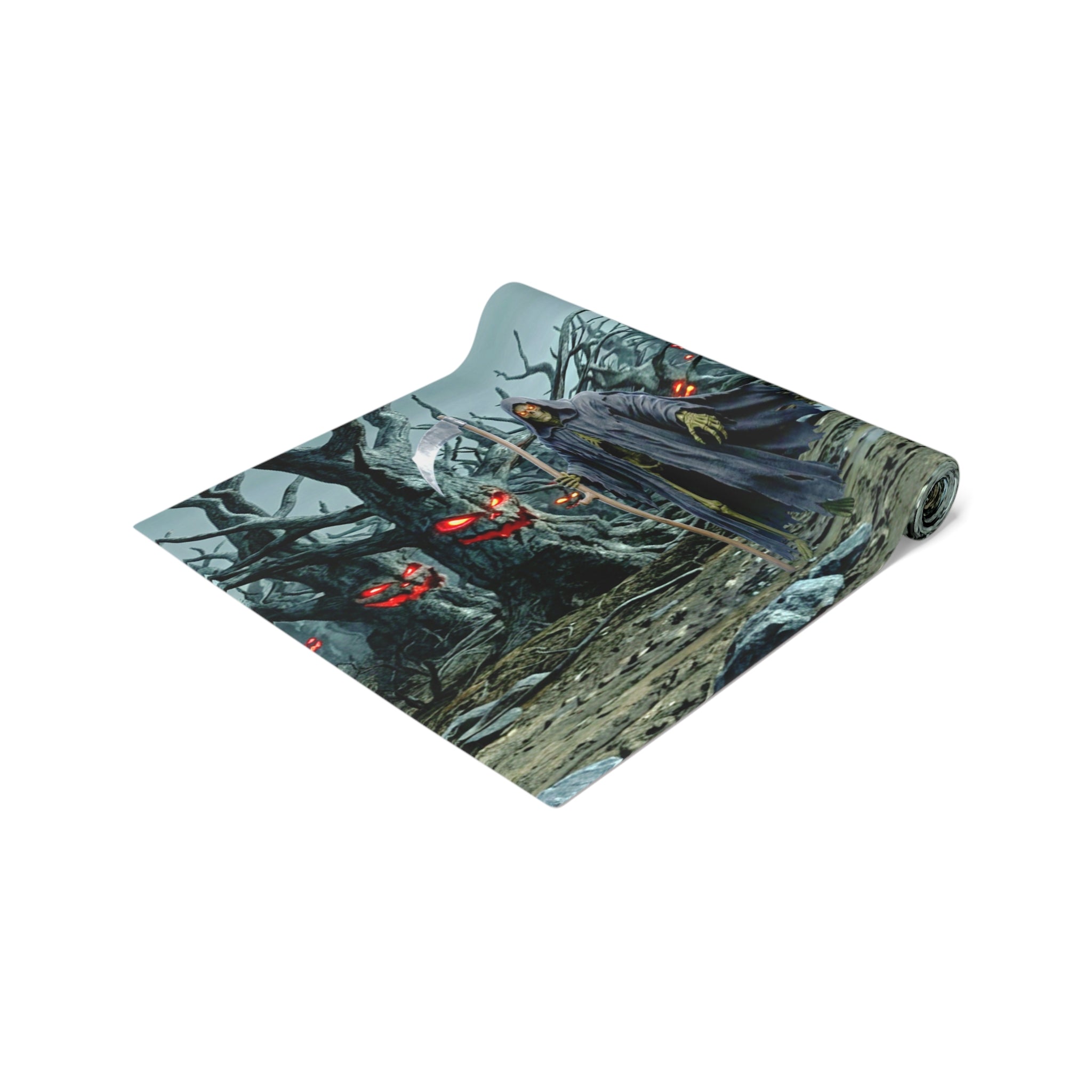 Haunted Hearse Carriage Table Runner | Halloween Spooky Graveyard Scene