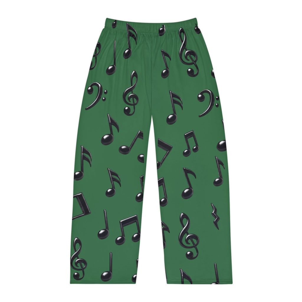 Black Music Notes Pajama Pants | Green Musical Note Mens Lounge Pants
