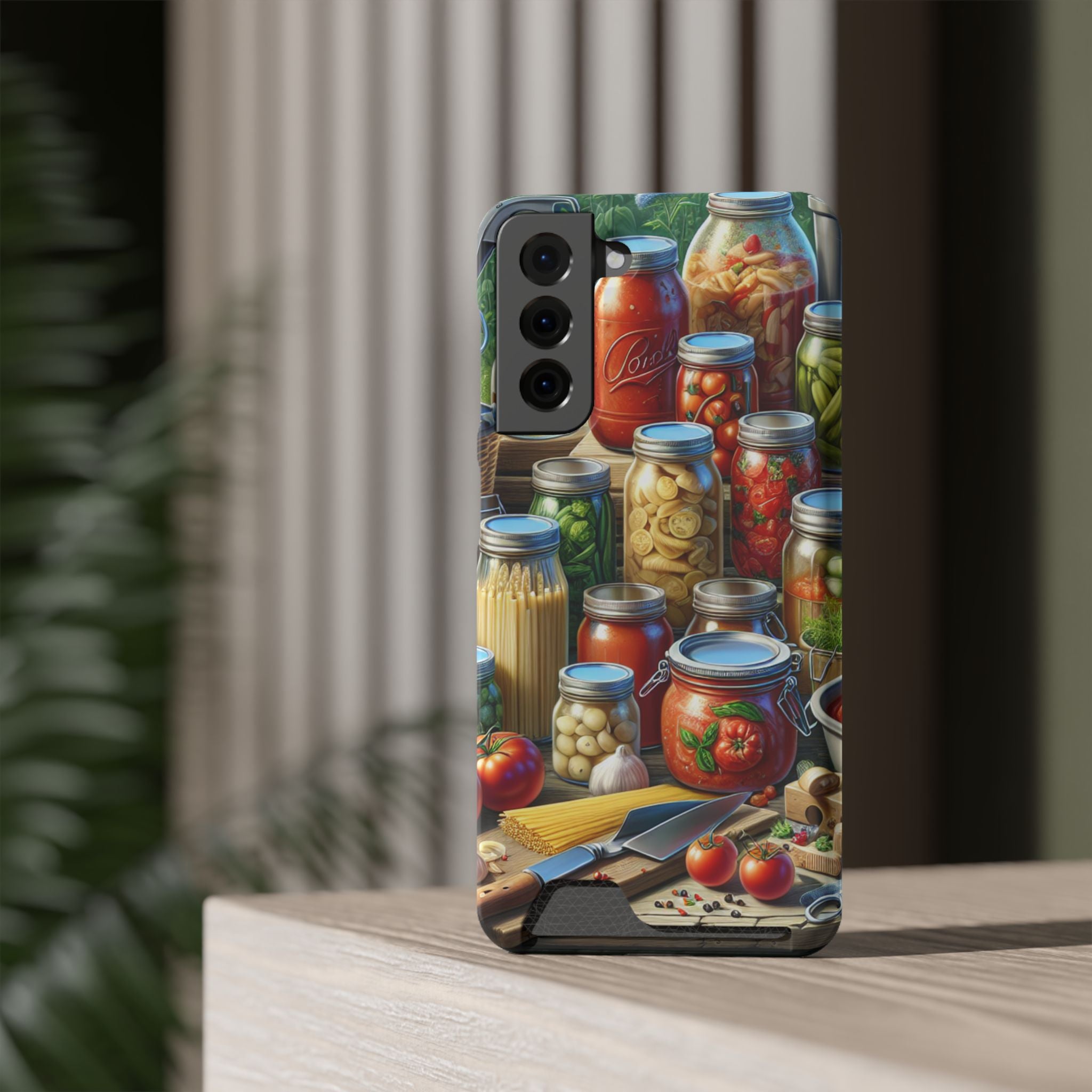 Canning Kitchen Phone Case with Card Holder / Rustic Pantry Jar & Veggie Design
