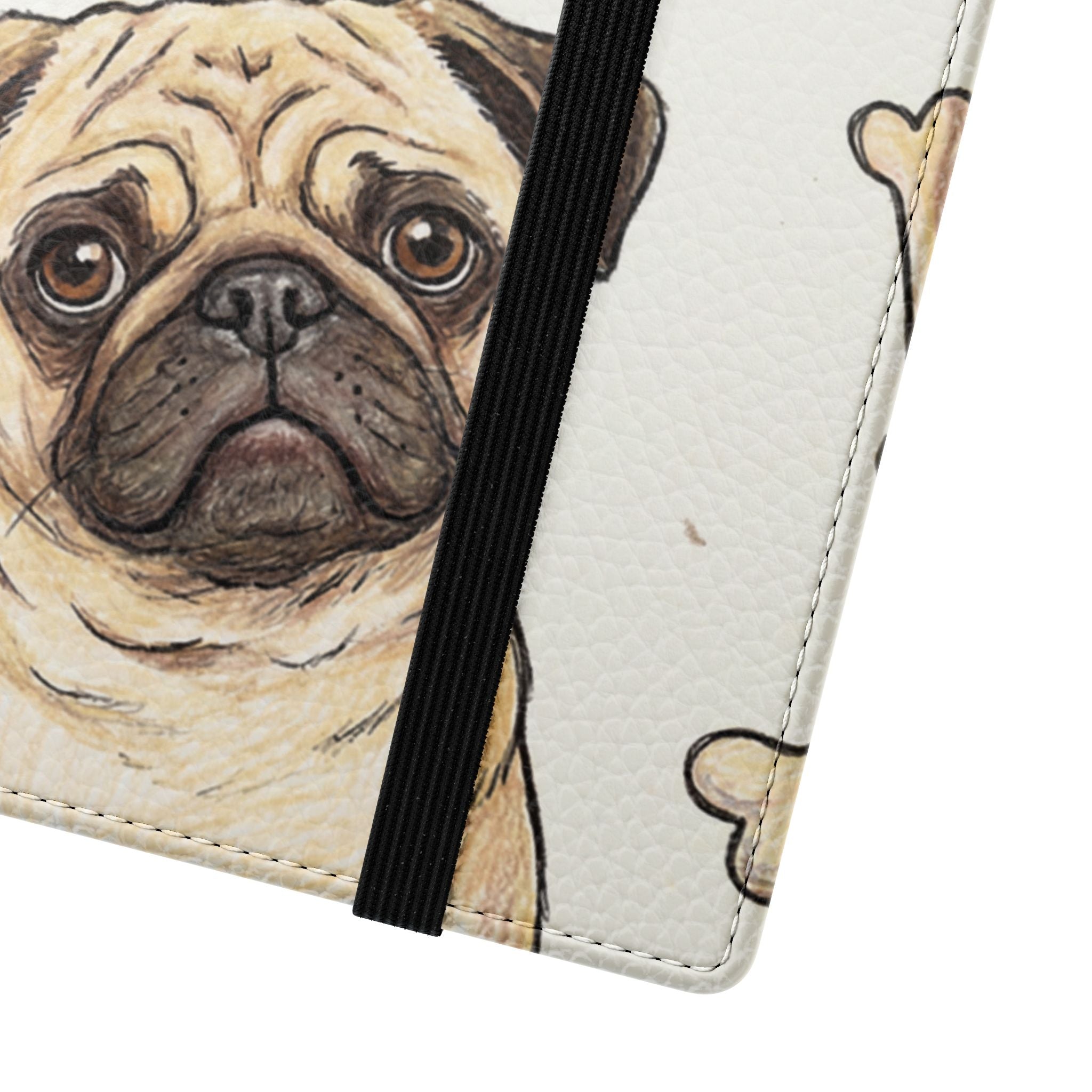 Pug & Bones Phone Flip Case / Cute Dog Wallet Cover