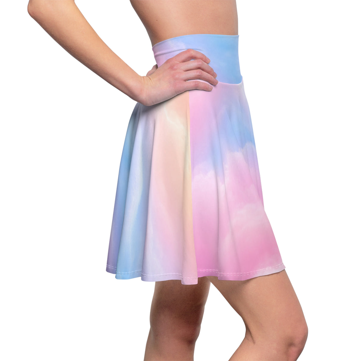 Pastel Cloud Watercolor Skater Skirt - Pink & Blue