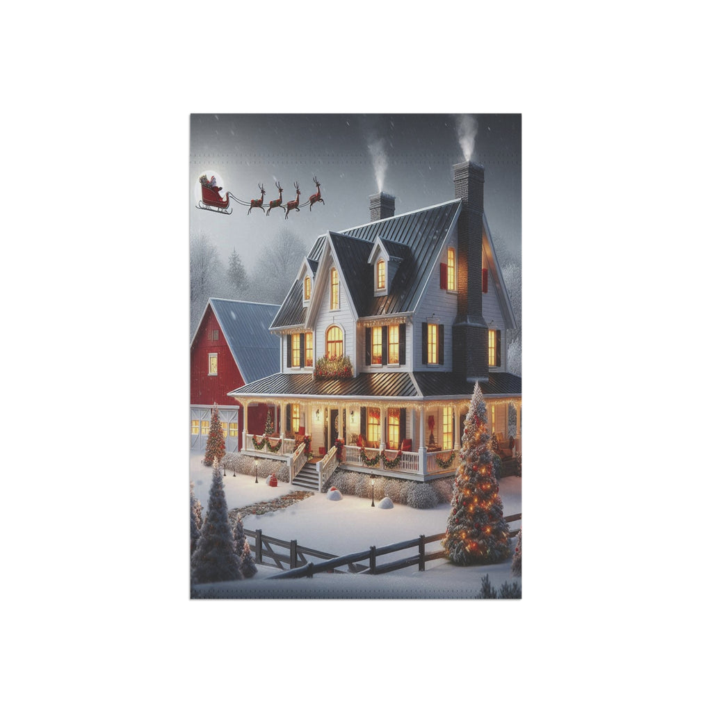 Snowy Victorian House Garden Flag | Christmas Yard Banner
