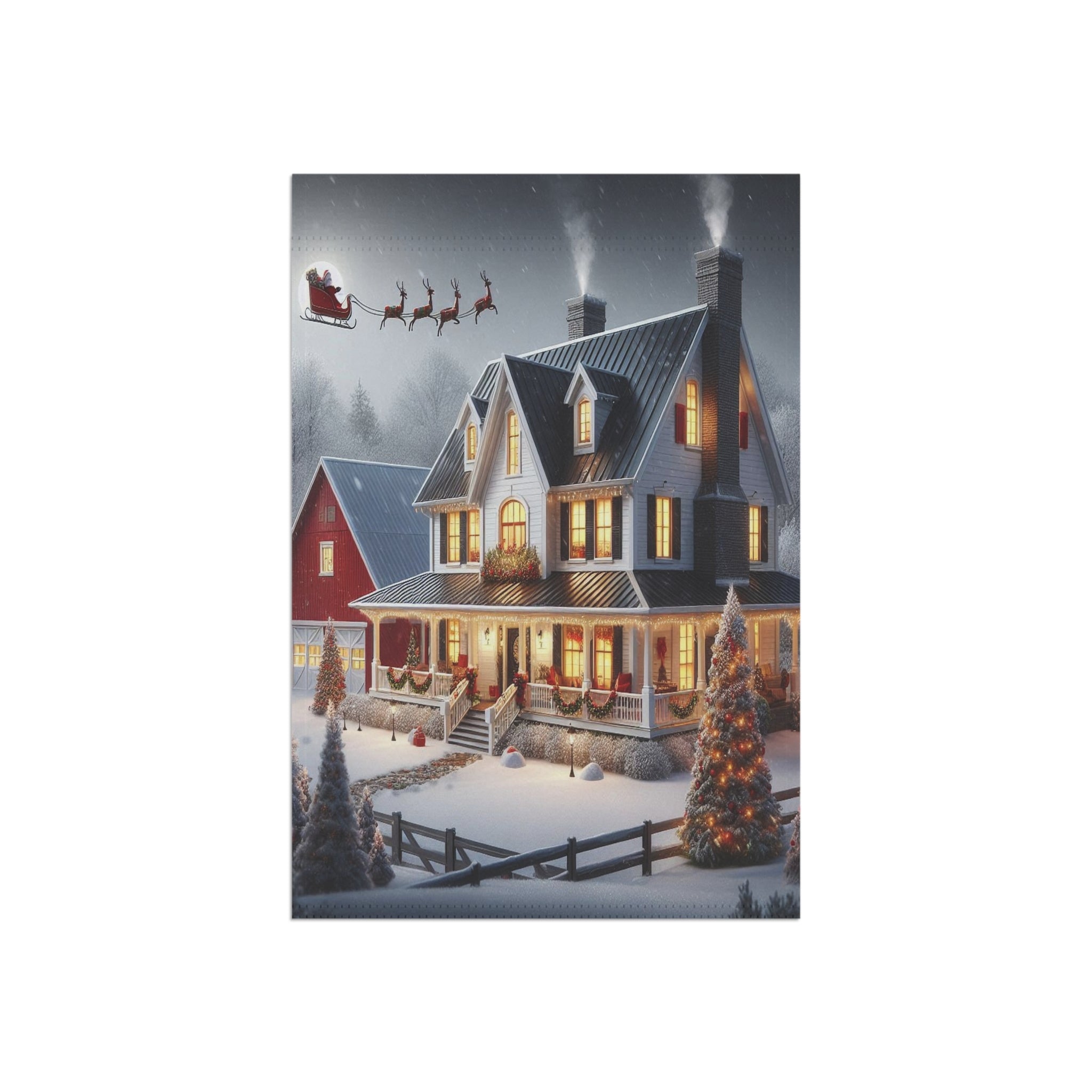 Snowy Victorian House Garden Flag | Christmas Yard Banner