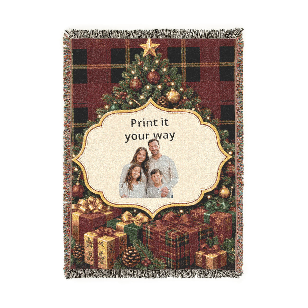 Personalized Christmas Photo Woven Blanket - Custom Family Throw