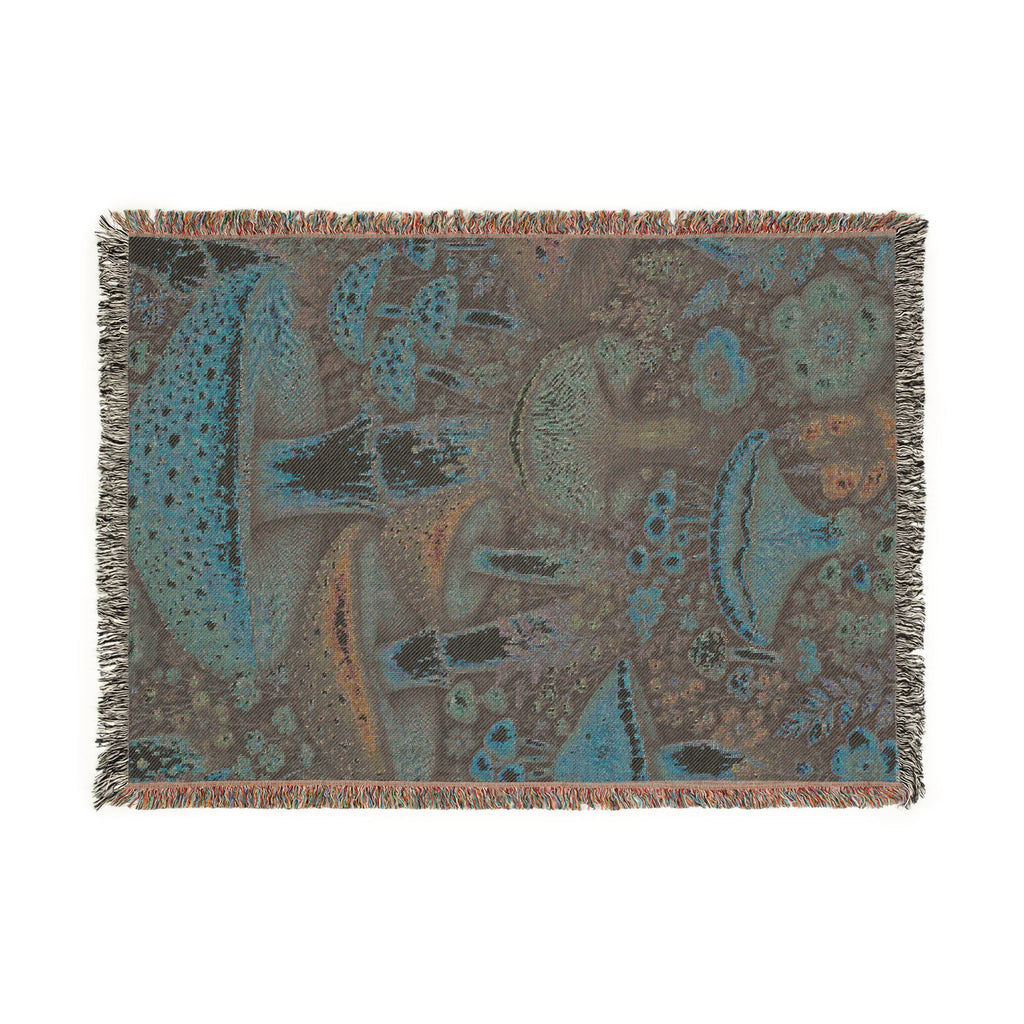 Mushroom Meadow Woven Blanket - Fungi Tapestry Throw