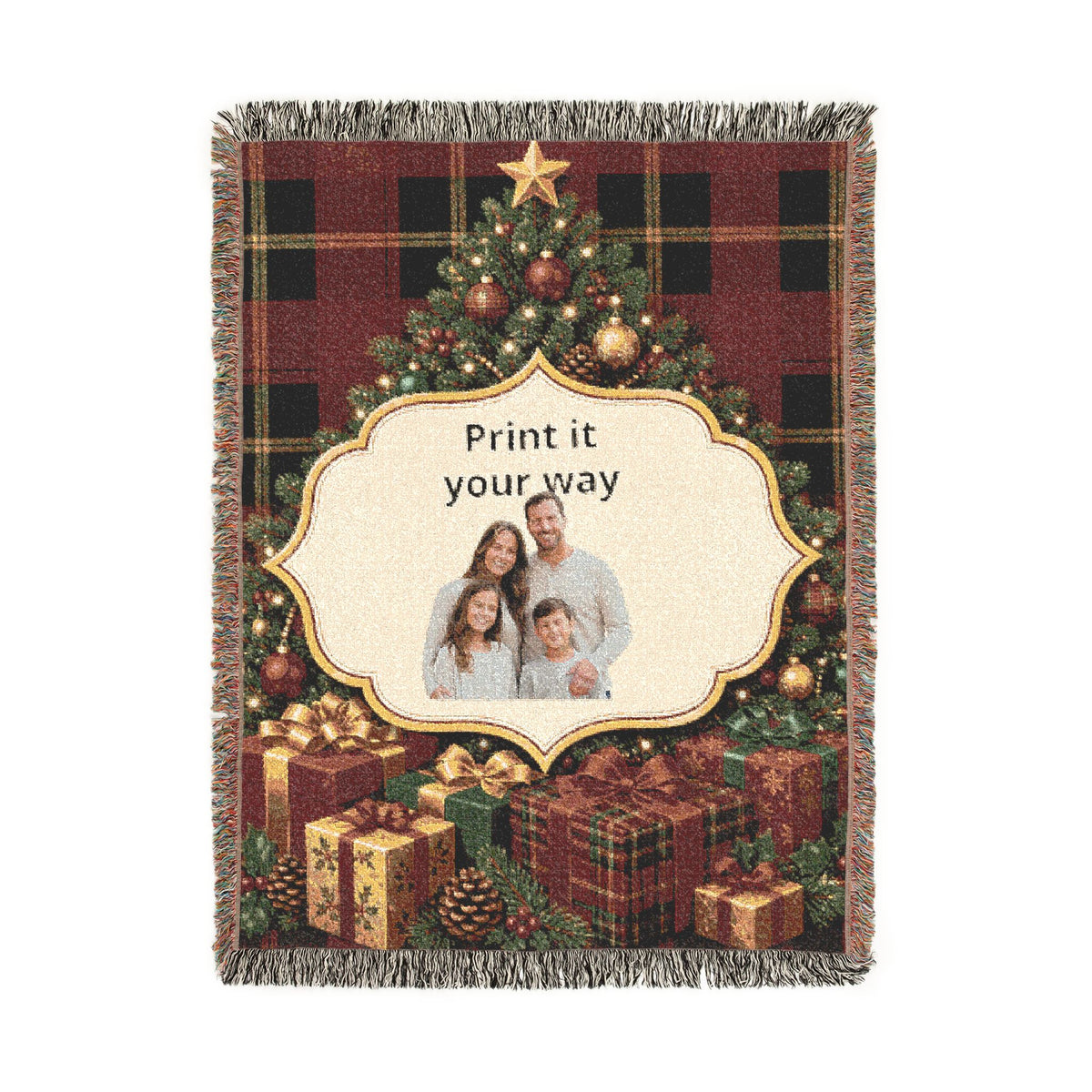 Personalized Christmas Photo Woven Blanket - Custom Family Throw