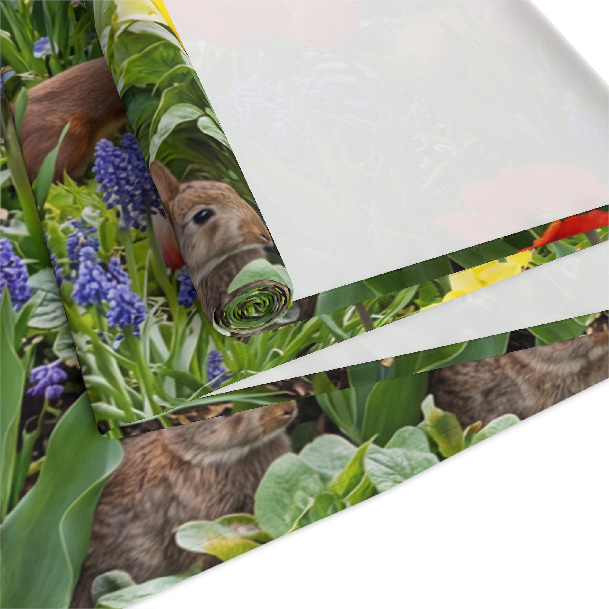Spring Garden Birds Table Runner / Floral Tulip & Daffodil Dining Decor