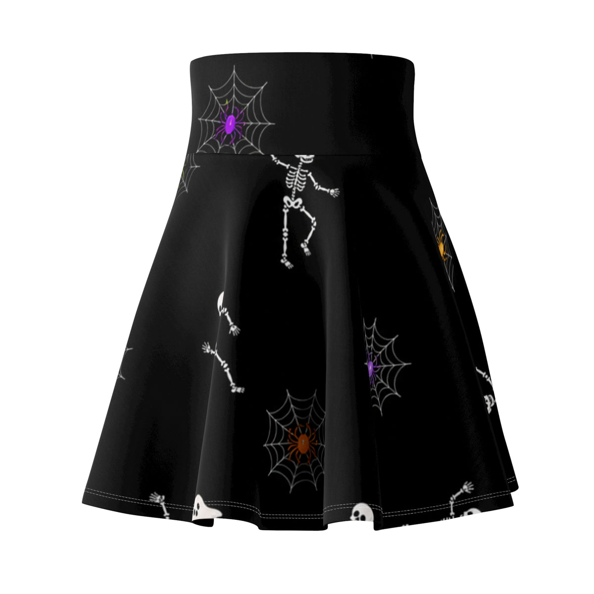Skeleton & Spiderweb Skater Skirt | High-Rise Halloween Skirt for Women