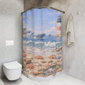 Coastal Lighthouse Beach Scene Shower Curtain | Dolphins, Seashells, Crabs