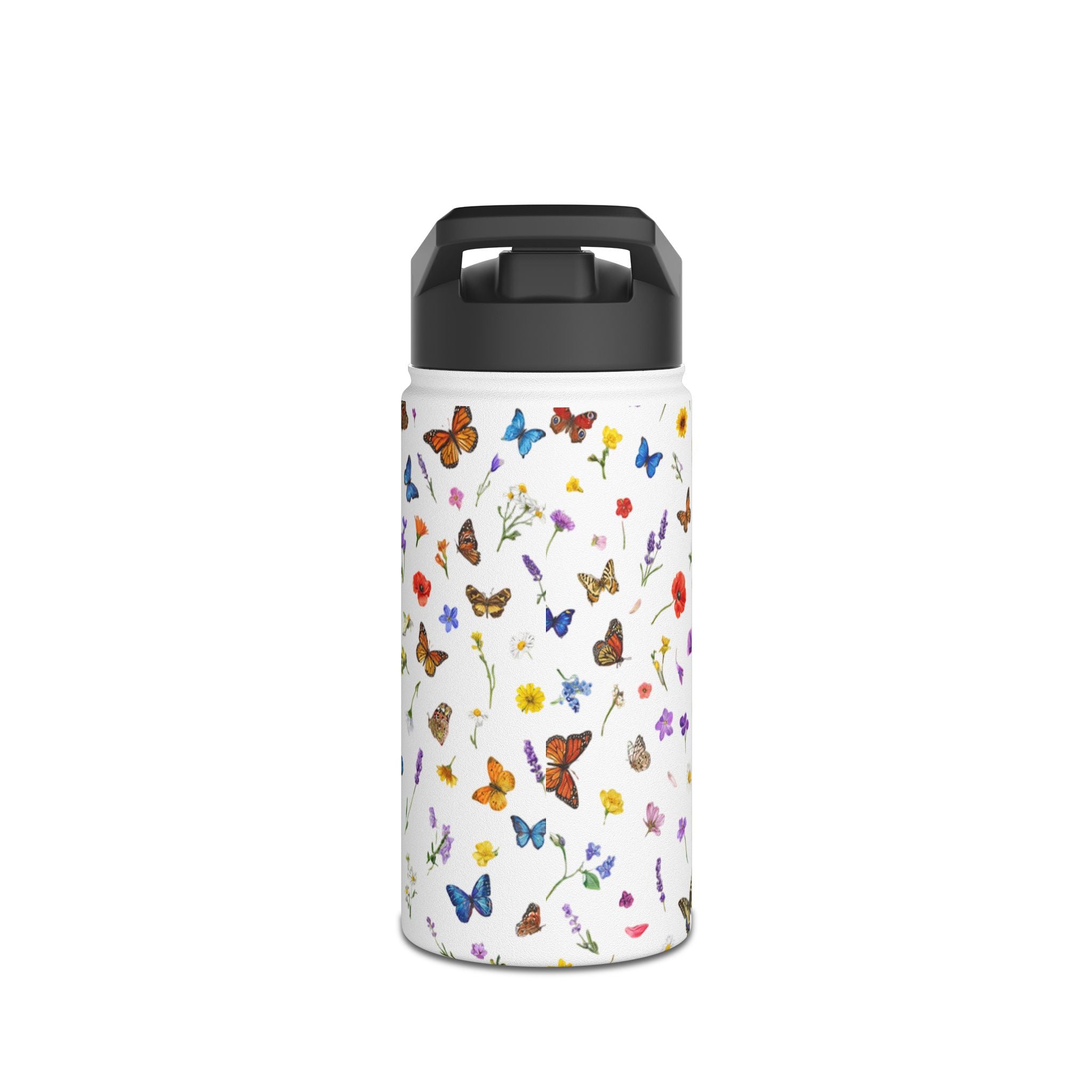 Butterfly Floral Pattern Stainless Steel Water Bottle | Standard Lid