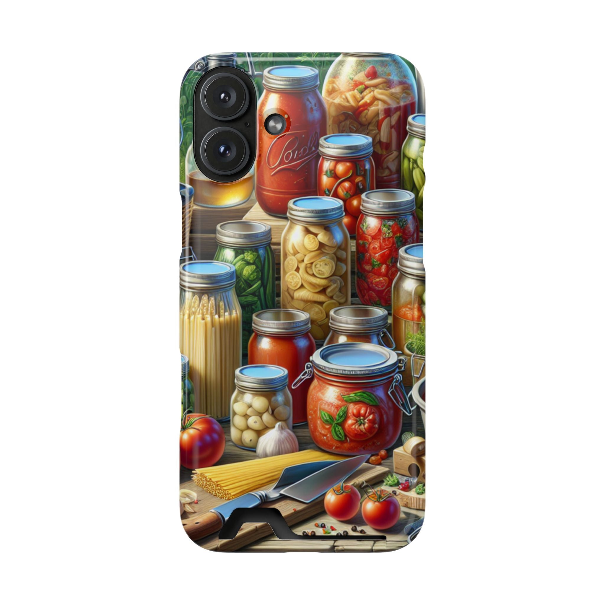 Canning Kitchen Phone Case with Card Holder / Rustic Pantry Jar & Veggie Design