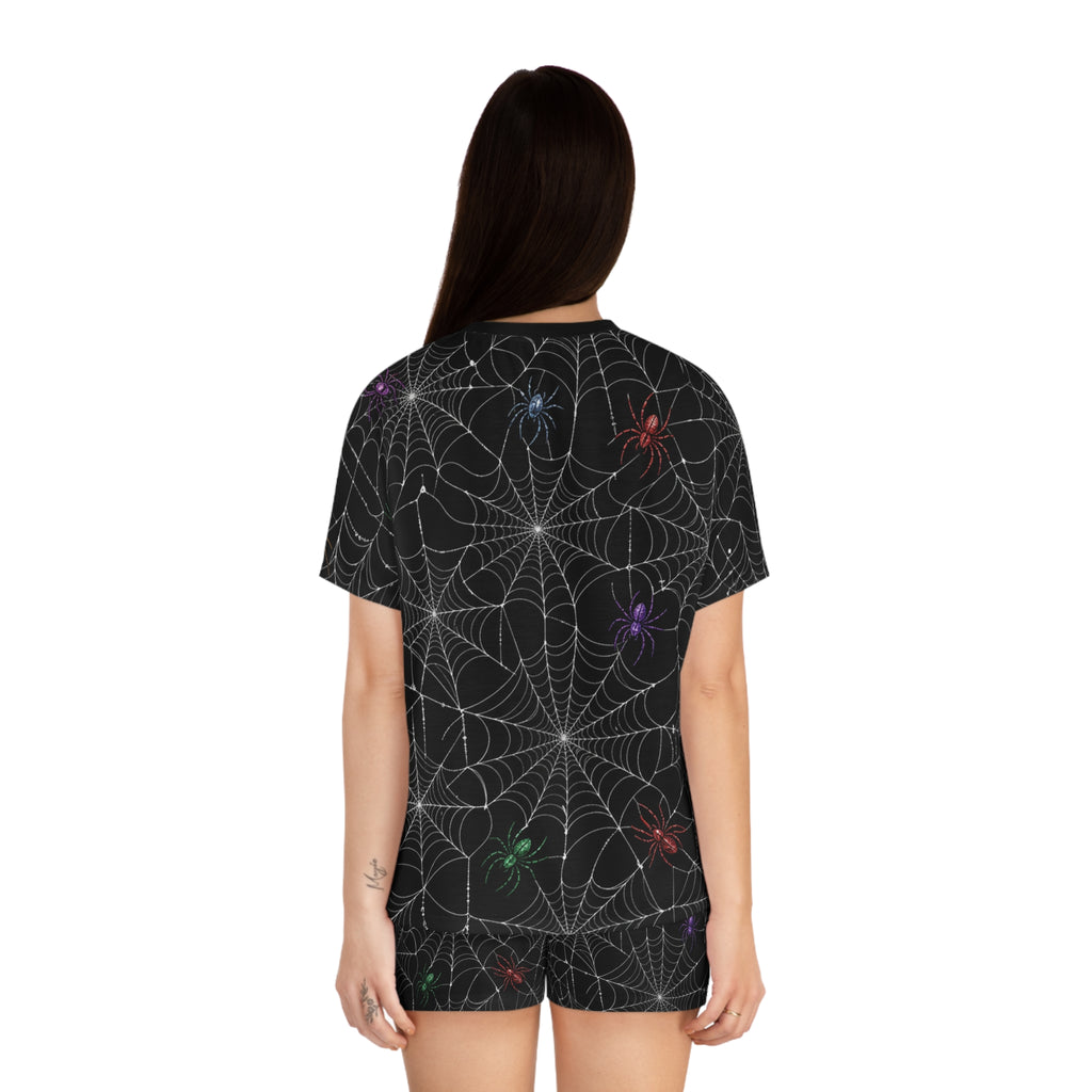 Colorful Spiders on Webs Pajama Set | Short Pajama Set