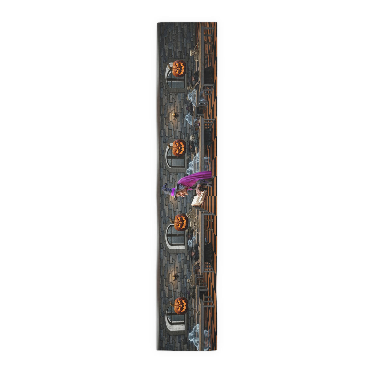 Haunted Library Table Runner | Shadowed Books, Vintage Bottles & Gothic Scene – Halloween Decor