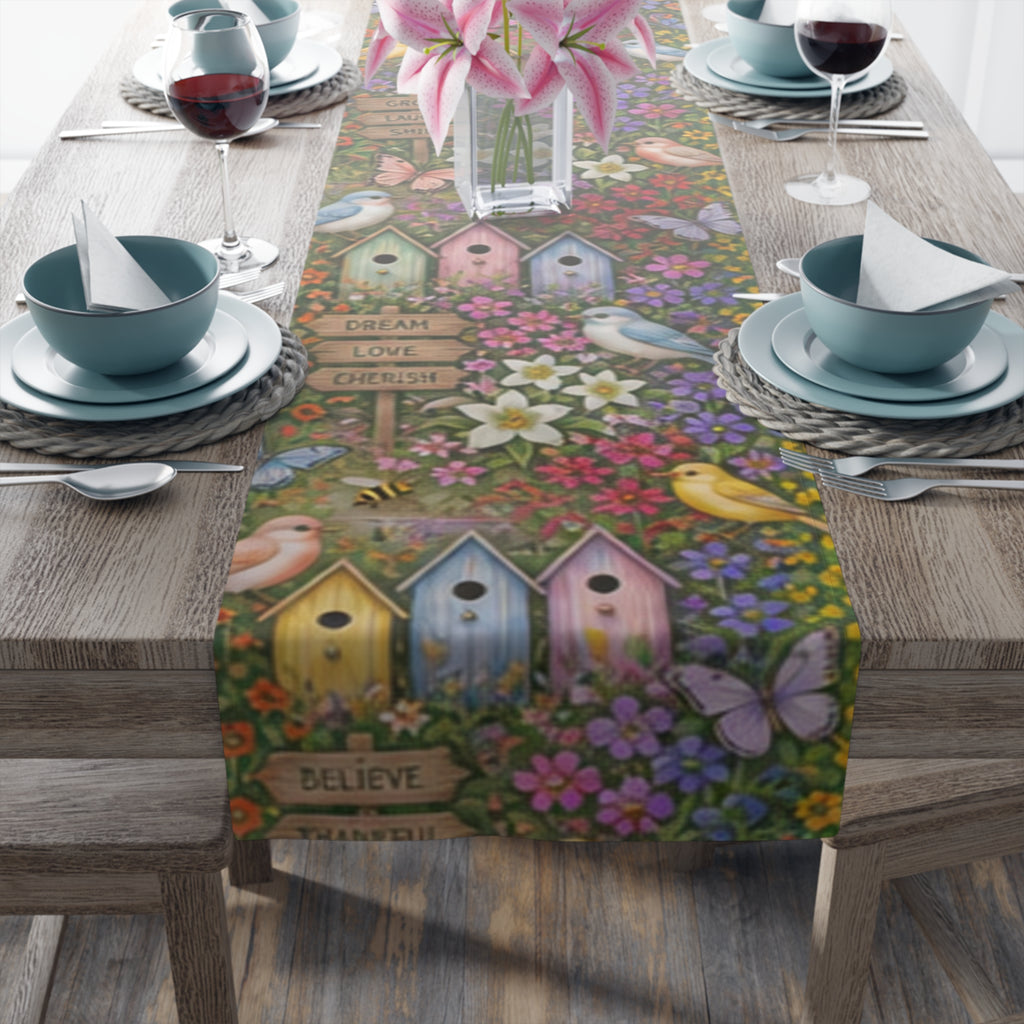Floral Garden Birds Bees Butterflies Table Runner