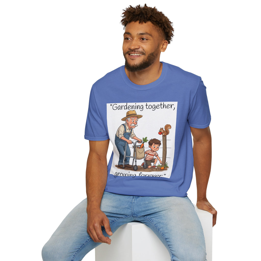 Gardening Together Growing Forever T-Shirt | Grandpa and Child Garden Design