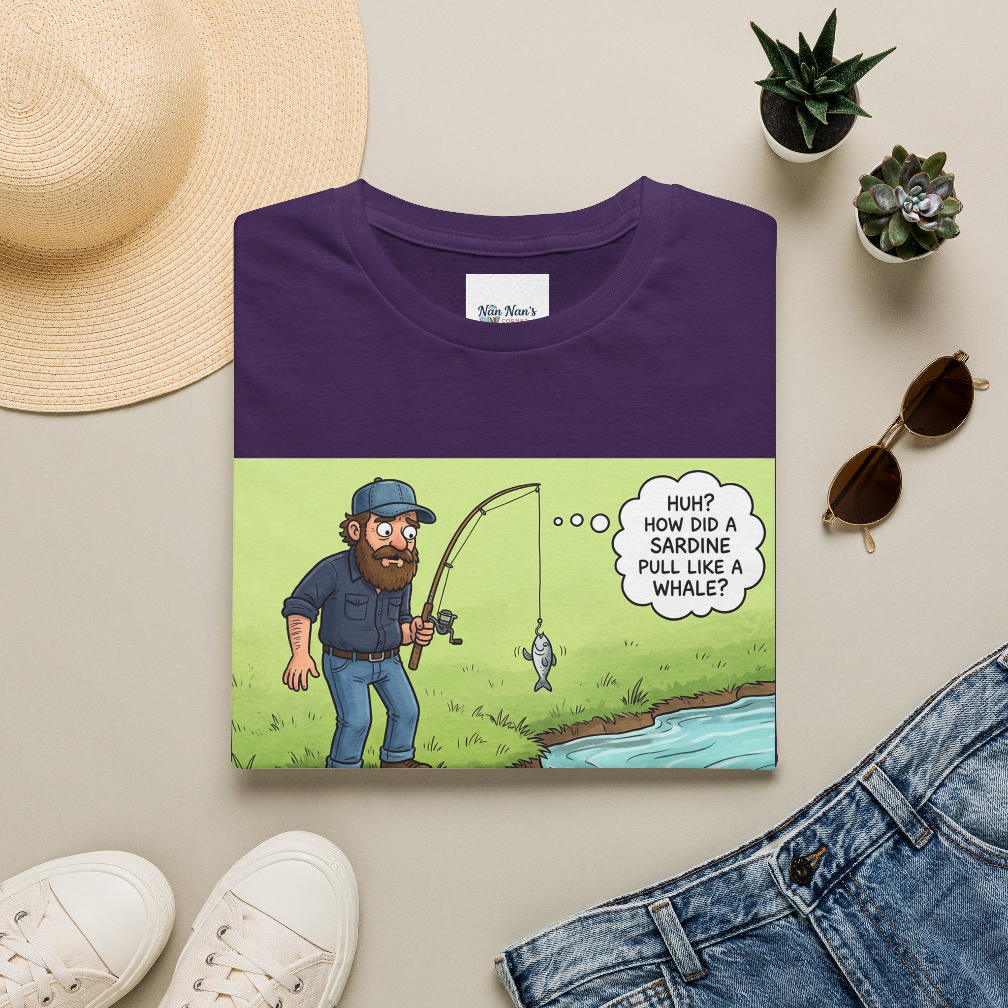 Fishing Bass Cartoon Unisex Graphic T-Shirt – Funny Lure Pond Fish Cotton Tee
