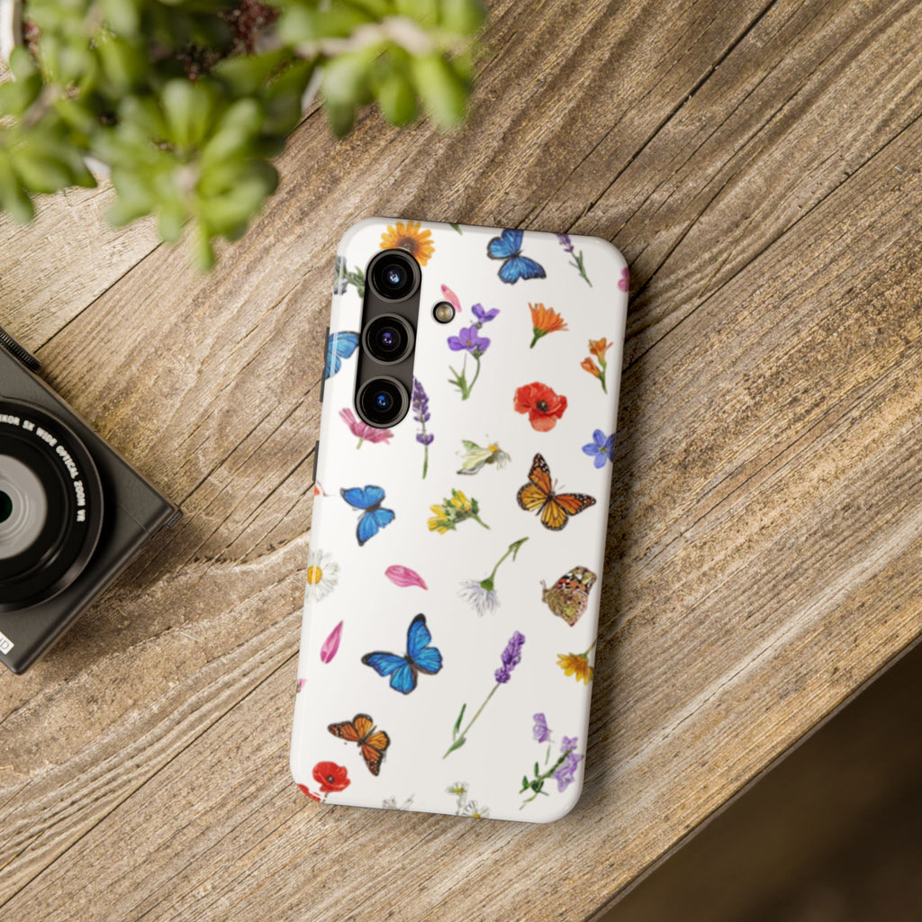 Butterfly Meadow Tough Phone Case / Floral Protective Phone Cover
