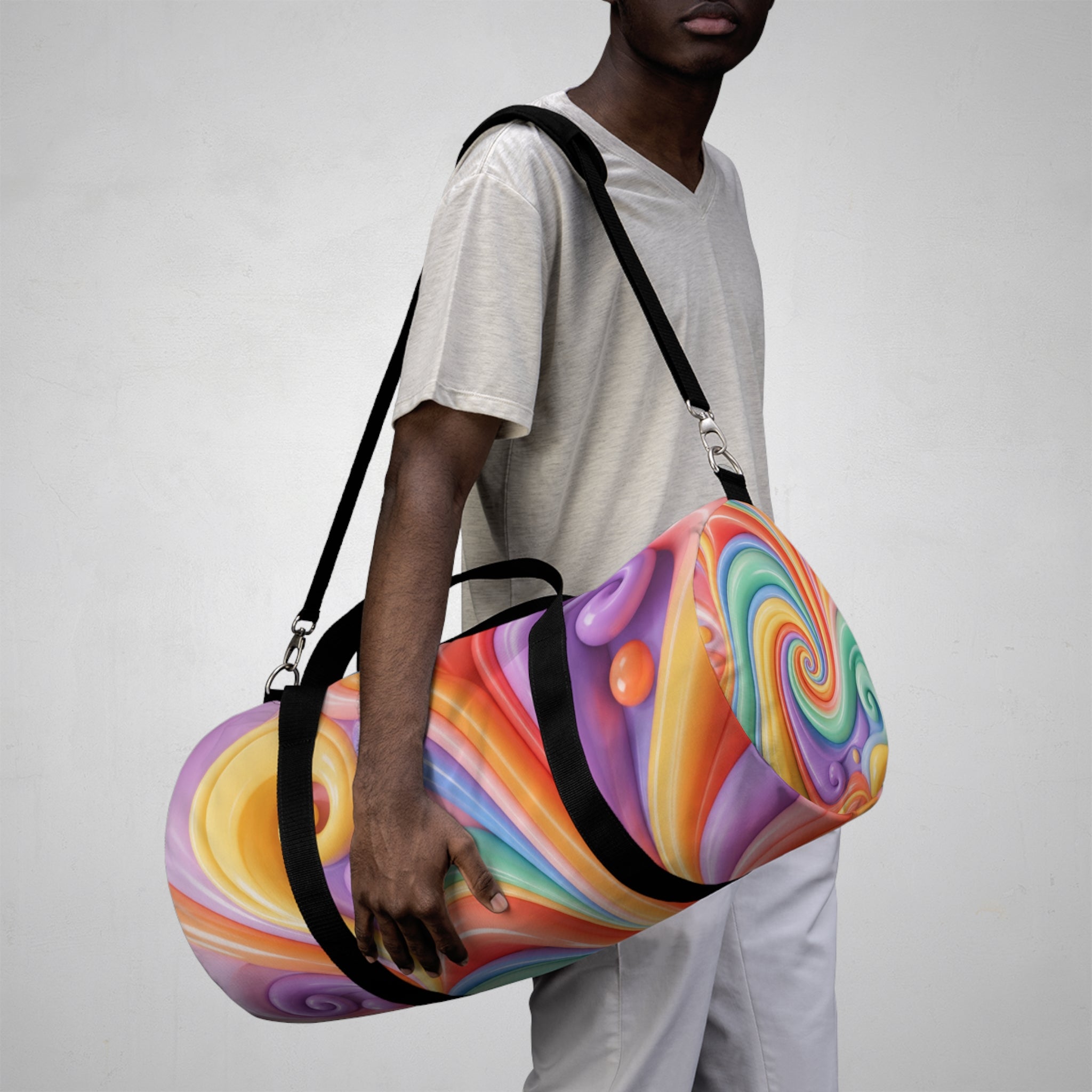 Colorful Swirl Duffel Bag — Retro Rainbow Travel & Gym Bag