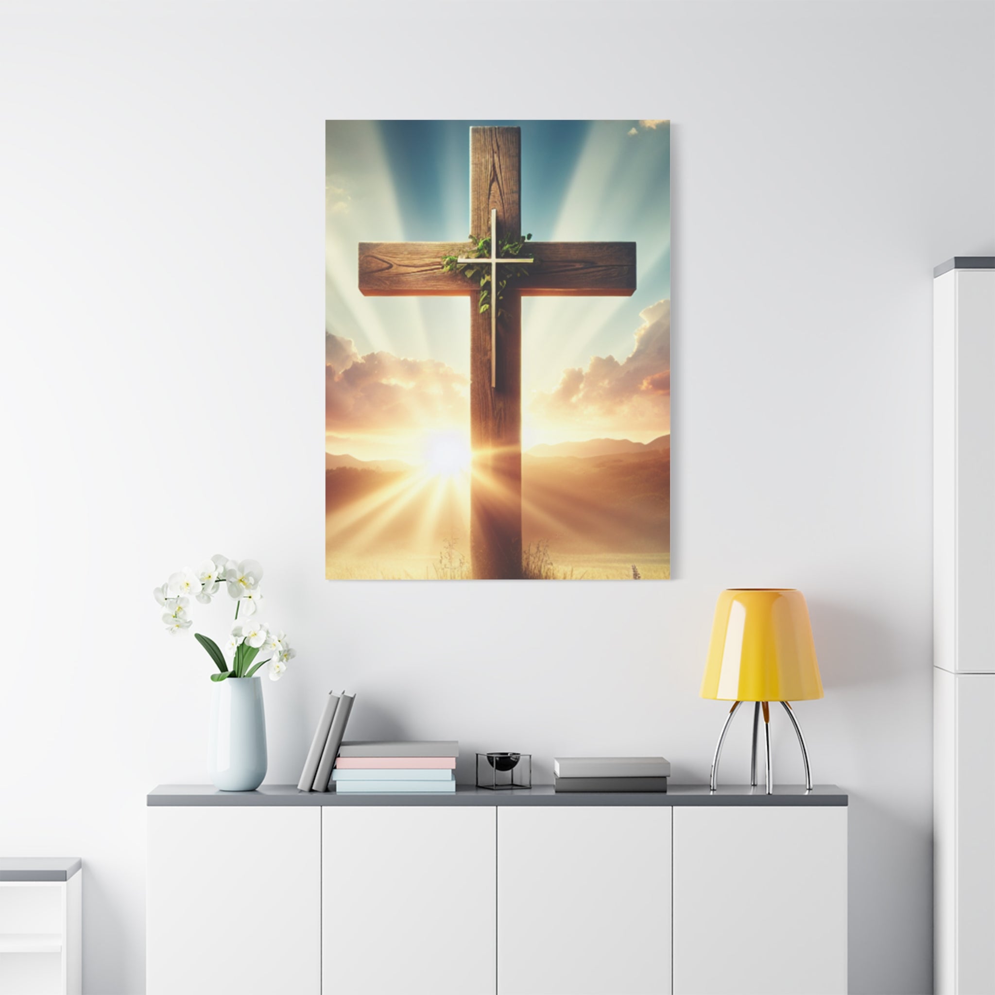 Sunrise Cross Matte Canvas Wall Art / Christian Inspirational Religious Home Decor