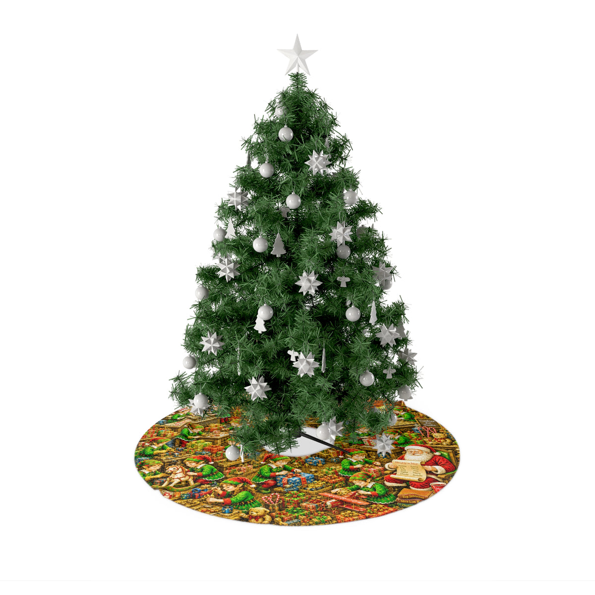 Santa Workshop Christmas Tree Skirt - Vintage Elves