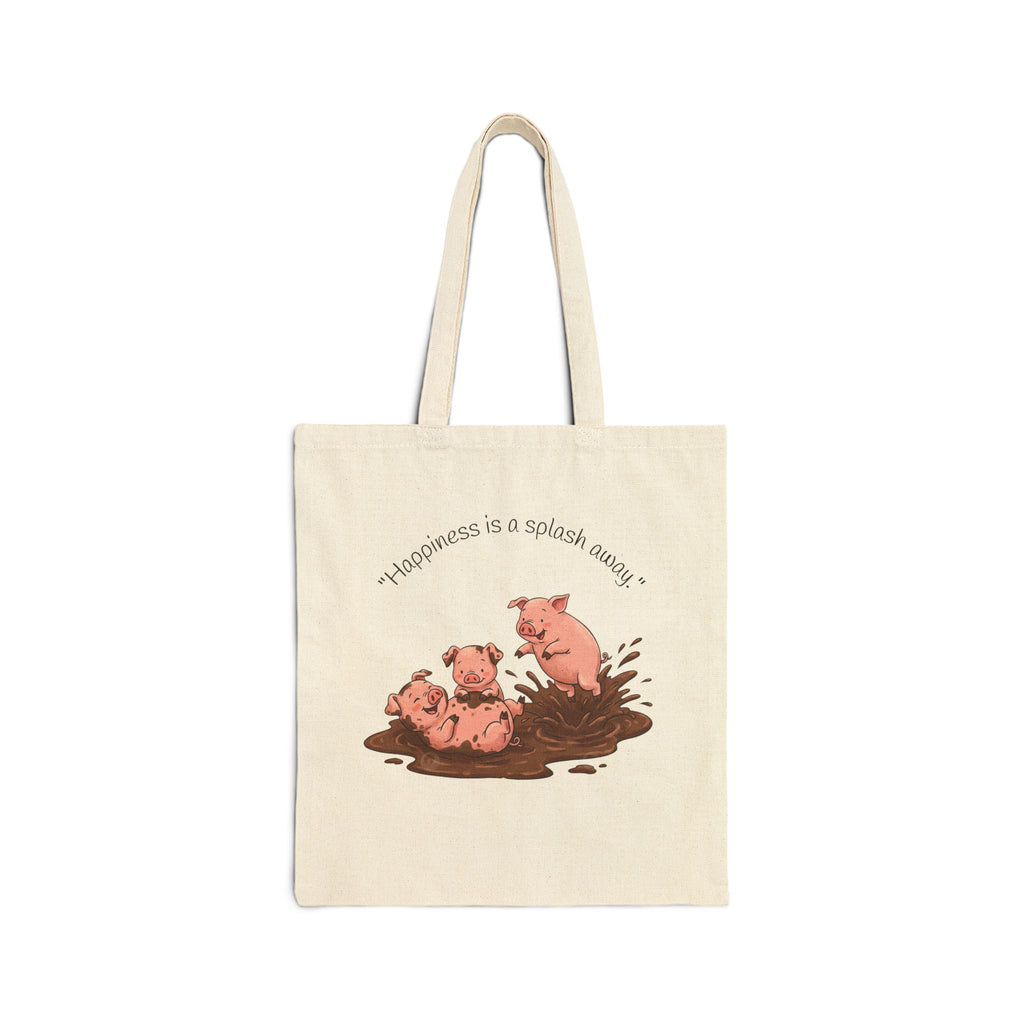 Tote Bag / 'Happiness is a Splash Away' Muddy Pig Illustration Cotton Tote