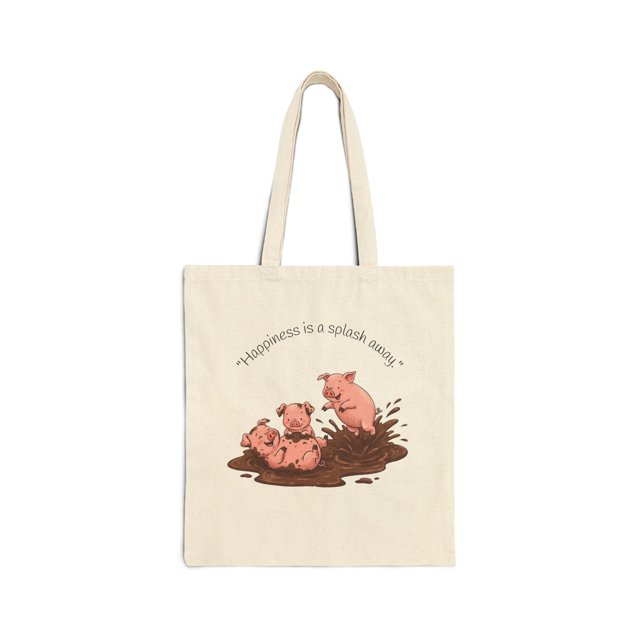 Tote Bag / 'Happiness is a Splash Away' Muddy Pig Illustration Cotton Tote