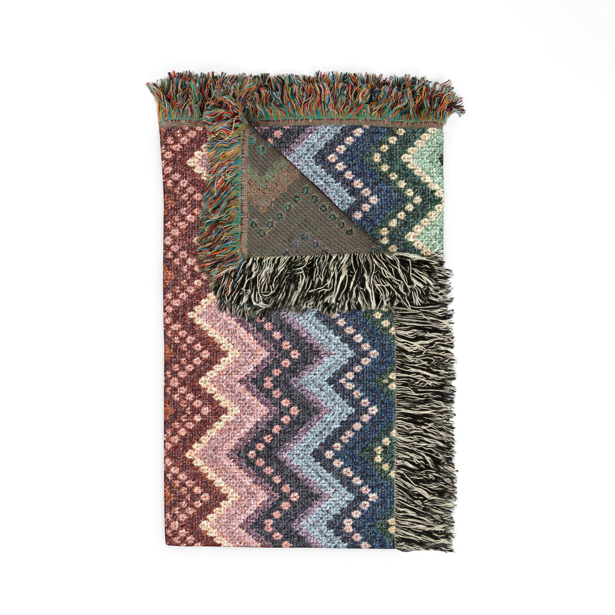 Chevron Ombré Woven Fringe Blanket - Multicolor Zigzag