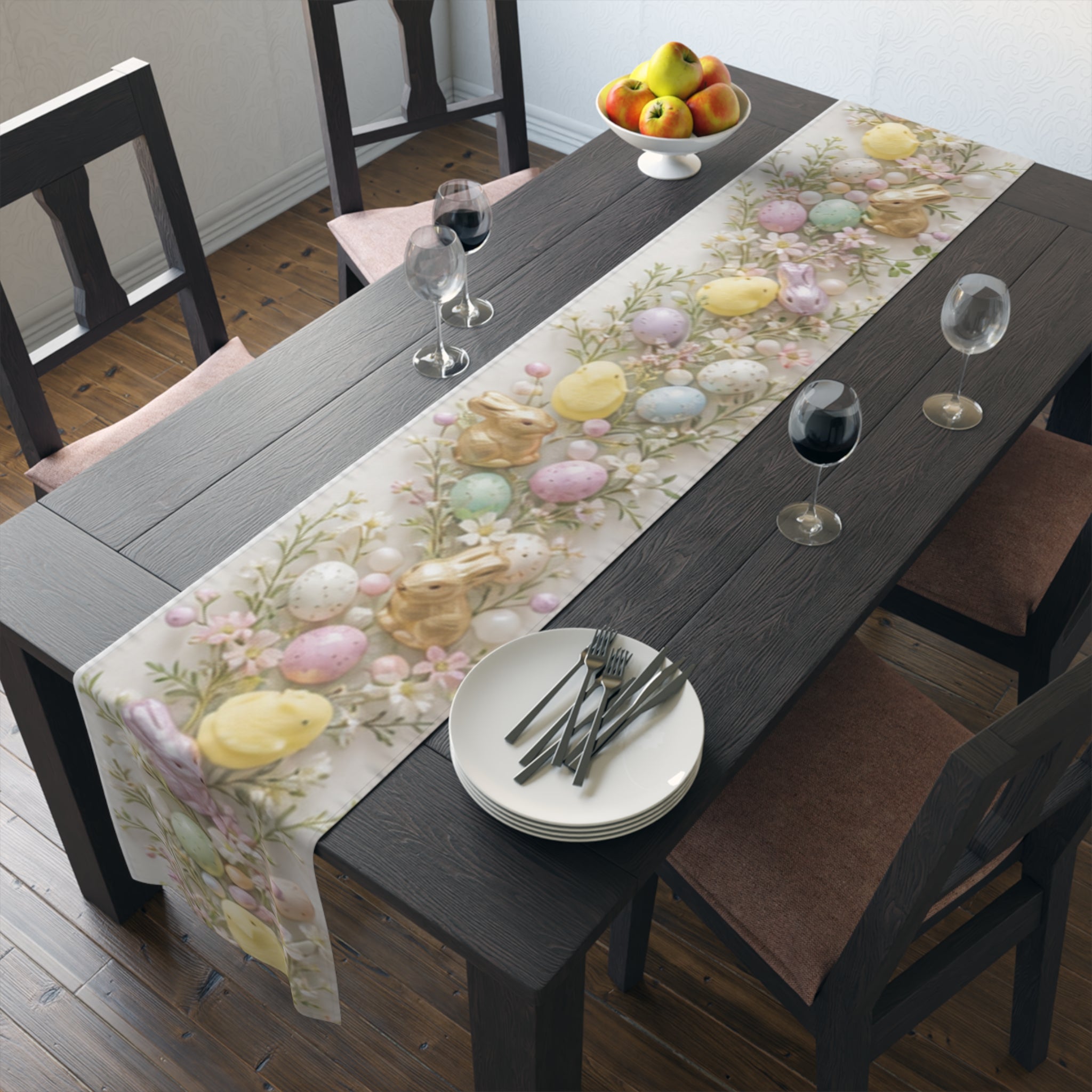 Table Runner Easter Bunny and Pastel Eggs\Spring Floral Cotton