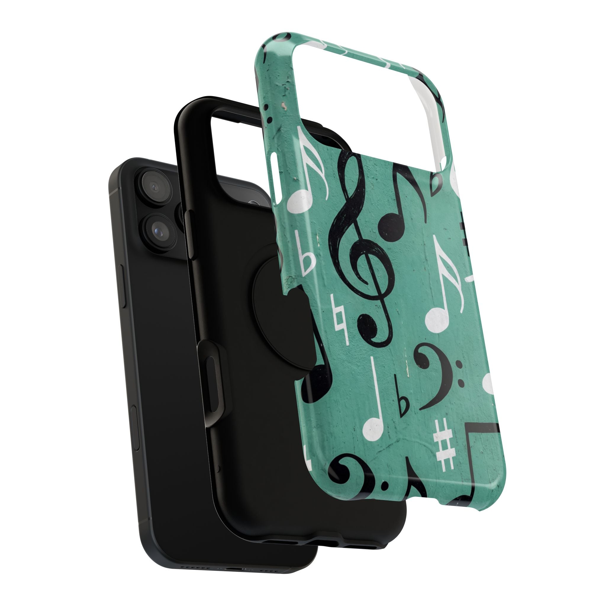 Teal Music Notes Phone Case | Impact-Resistant Case
