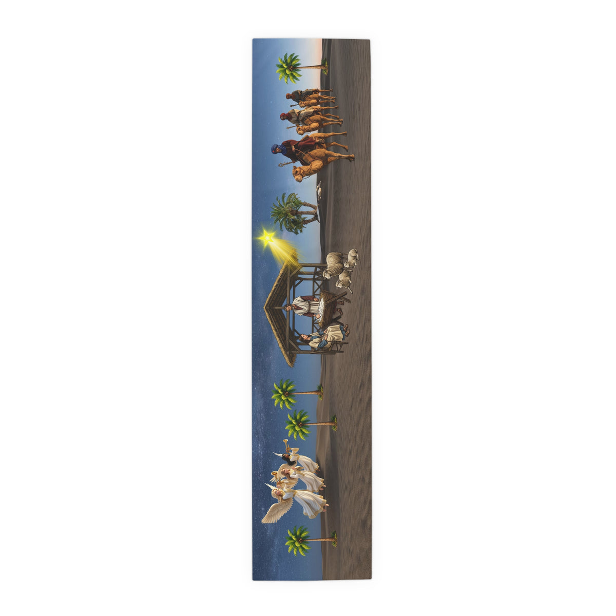 Nativity Scene Table Runner | Christmas Holy Family with Angels & Palm Trees